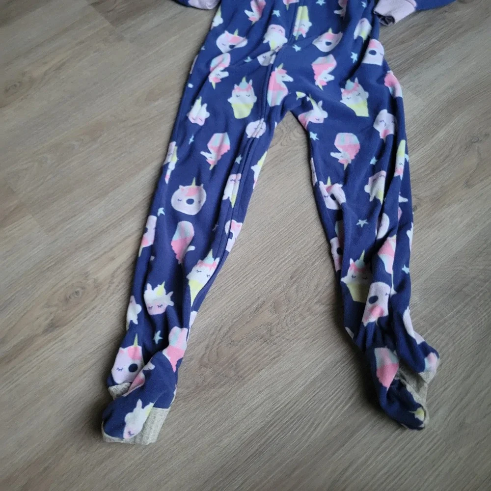 Carter's Girls Footed Pajamas 5 Navy Blue Fleece Unicorn Cupcake Sleepwear